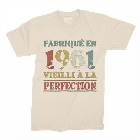 Lebonshirt T-shirt Premium Homme, Cadeau Aniversaire 1961 Fabriqué En 1961 Vieilli A La Perfection Naturel