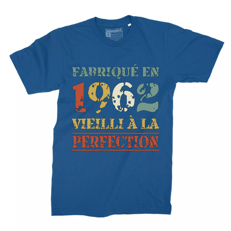 Lebonshirt T-shirt Premium Homme, Cadeau Aniversaire 1962 Fabriqué En 1962 Vieilli A La Perfection Bleu