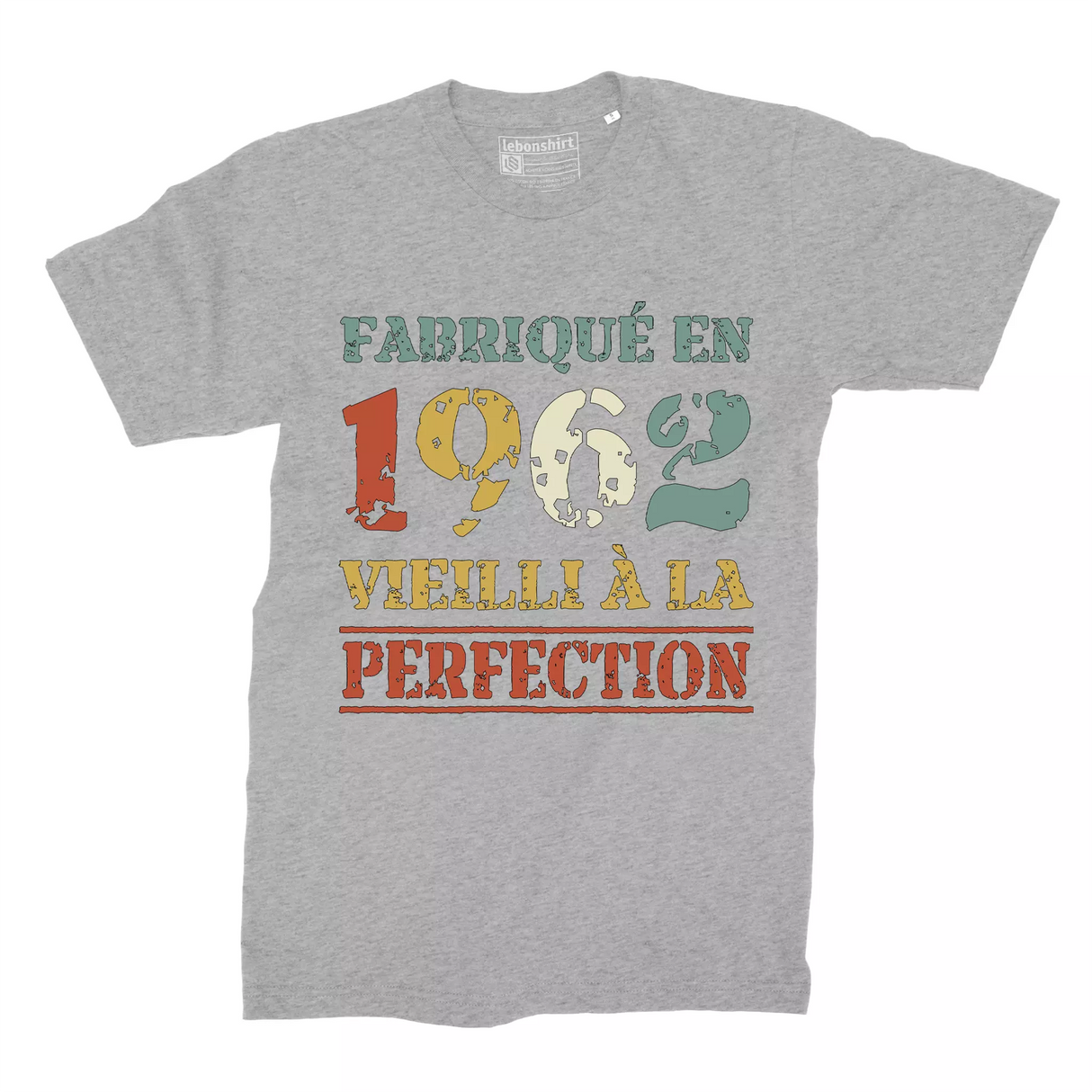 Lebonshirt T-shirt Premium Homme, Cadeau Aniversaire 1962 Fabriqué En 1962 Vieilli A La Perfection Gris