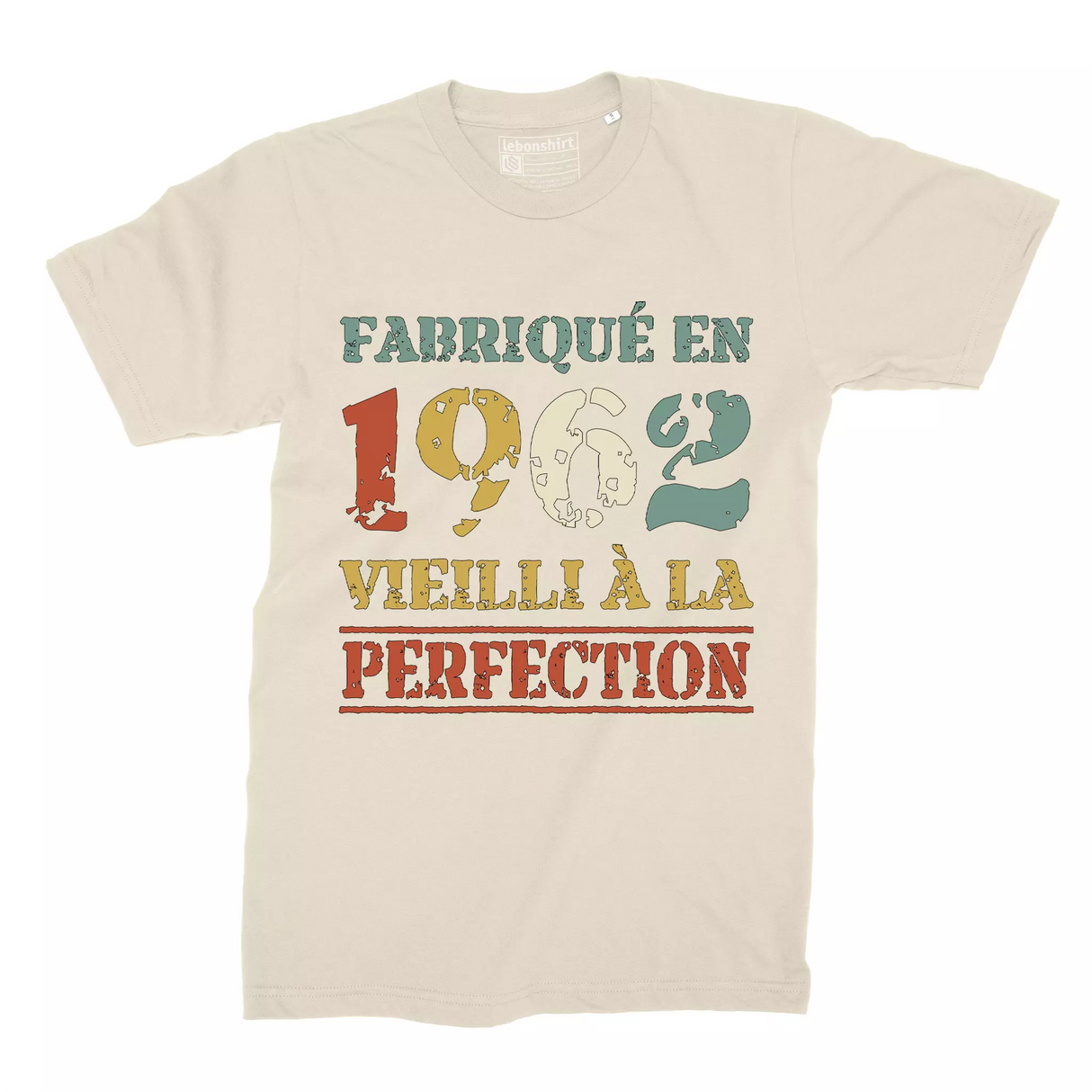 Lebonshirt T-shirt Premium Homme, Cadeau Aniversaire 1962 Fabriqué En 1962 Vieilli A La Perfection Naturel