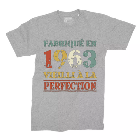 Lebonshirt T-shirt Premium Homme, Cadeau Aniversaire 1963 Fabriqué En 1963 Vieilli A La Perfection Gris