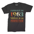 Lebonshirt T-shirt Premium Homme, Cadeau Aniversaire 1963 Fabriqué En 1963 Vieilli A La Perfection Noir