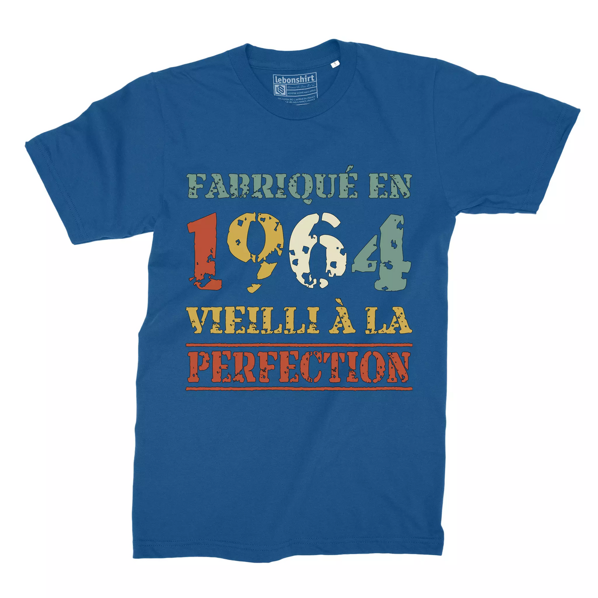 Lebonshirt T-shirt Premium Homme, Cadeau Aniversaire 1964 Fabriqué En 1964 Vieilli A La Perfection Bleu