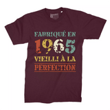 Lebonshirt T-shirt Premium Homme, Cadeau Aniversaire 1965 Fabriqué En 1965 Vieilli A La Perfection Bordeaux