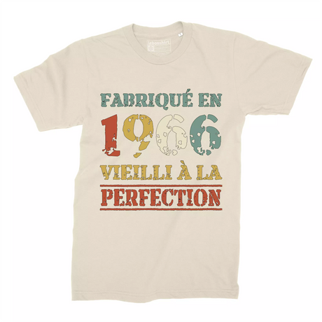 Lebonshirt T-shirt Premium Homme, Cadeau Aniversaire 1966 Fabriqué En 1966 Vieilli A La Perfection Naturel