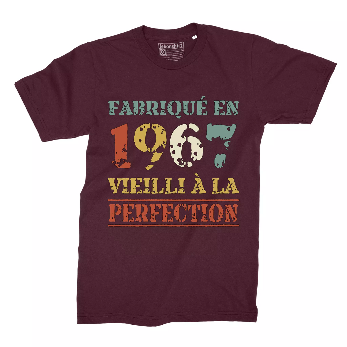 Lebonshirt T-shirt Premium Homme, Cadeau Aniversaire 1967 Fabriqué En 1967 Vieilli A La Perfection Bordeaux