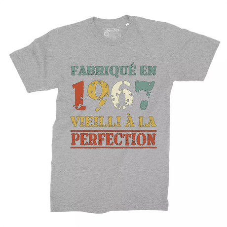 Lebonshirt T-shirt Premium Homme, Cadeau Aniversaire 1967 Fabriqué En 1967 Vieilli A La Perfection Gris