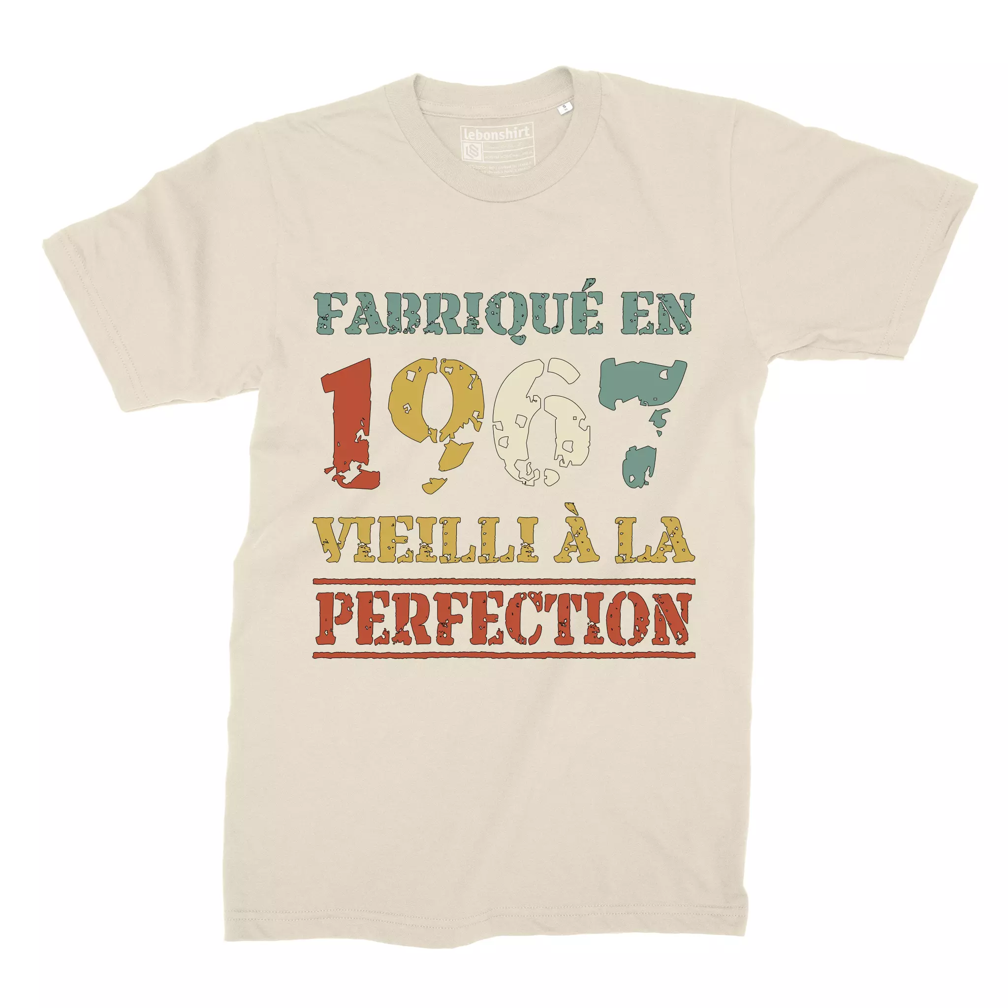 T-shirt ULTRABASIC Homme Vieilli À La Perfection 1967 | Gris Chiné Coton | Anniversaire Rétro