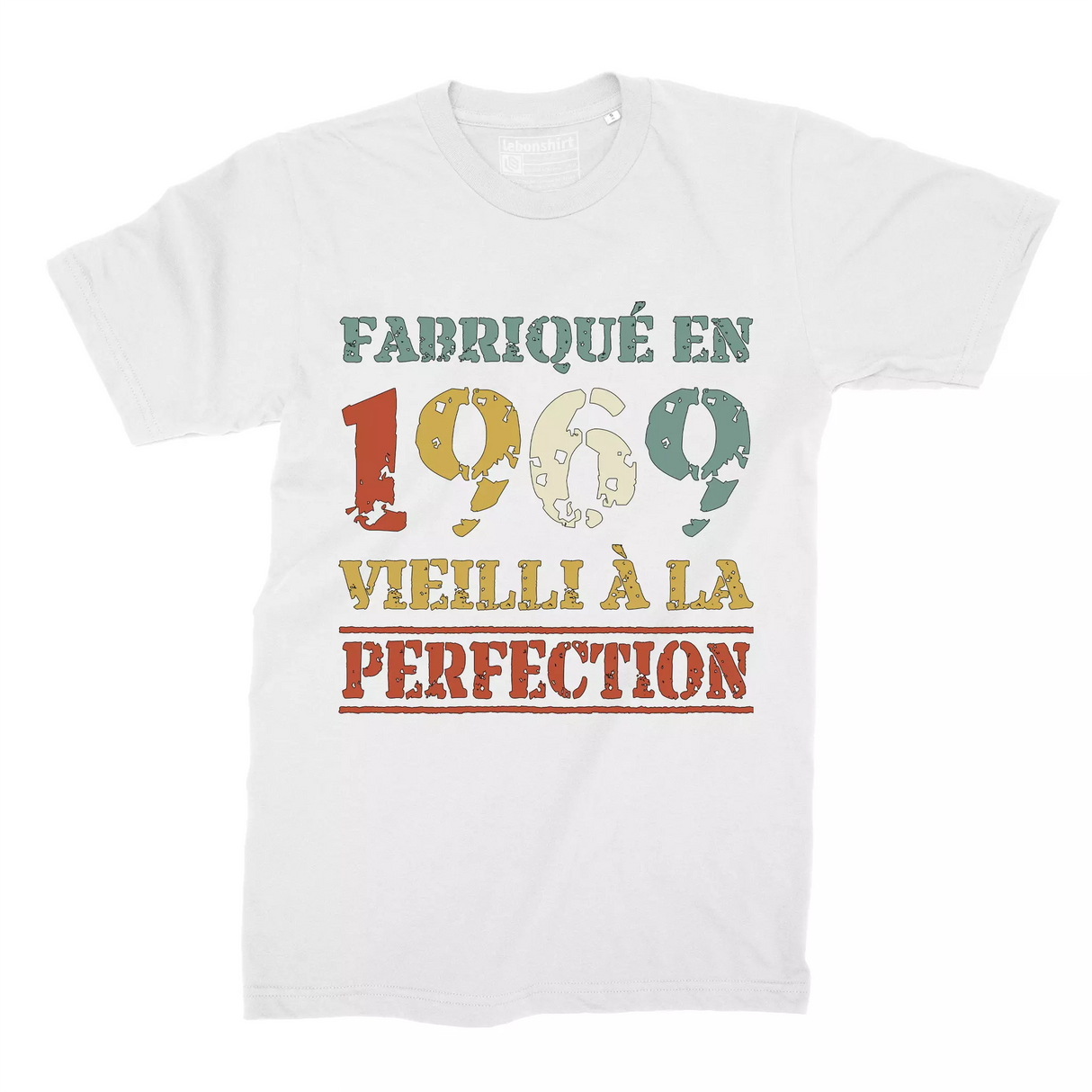 Lebonshirt T-shirt Premium Homme, Cadeau Aniversaire 1969 Fabriqué En 1969 Vieilli A La Perfection Blanc