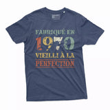 Lebonshirt T-shirt Premium Homme, Cadeau Aniversaire 1970 Fabriqué En 1970 Vieilli A La Perfection Indigo