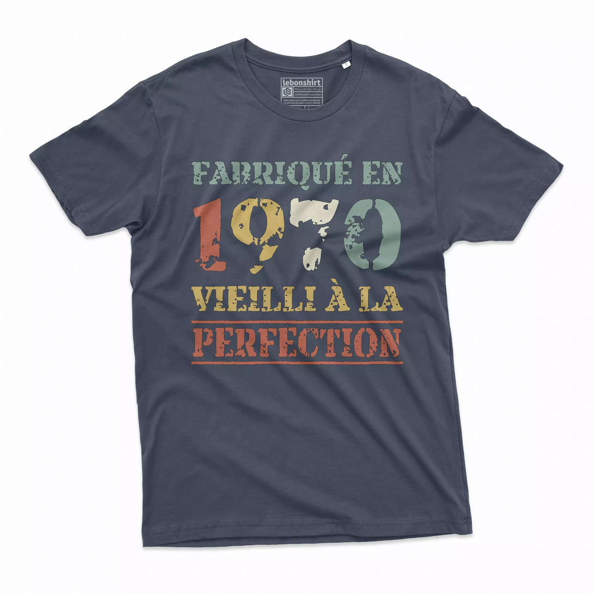 Lebonshirt T-shirt Premium Homme, Cadeau Aniversaire 1970 Fabriqué En 1970 Vieilli A La Perfection Marine