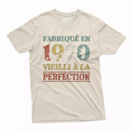 Lebonshirt T-shirt Premium Homme, Cadeau Aniversaire 1970 Fabriqué En 1970 Vieilli A La Perfection Naturel