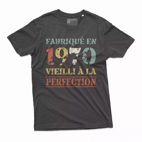 Lebonshirt T-shirt Premium Homme, Cadeau Aniversaire 1970 Fabriqué En 1970 Vieilli A La Perfection Noir