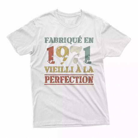 Lebonshirt T-shirt Premium Homme, Cadeau Aniversaire 1971 Fabriqué En 1971 Vieilli A La Perfection Blanc