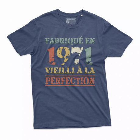 Lebonshirt T-shirt Premium Homme, Cadeau Aniversaire 1971 Fabriqué En 1971 Vieilli A La Perfection Indigo