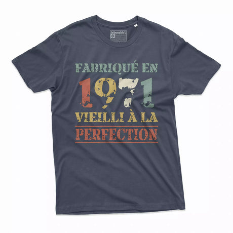 Lebonshirt T-shirt Premium Homme, Cadeau Aniversaire 1971 Fabriqué En 1971 Vieilli A La Perfection Marine