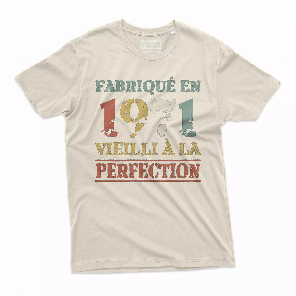 Lebonshirt T-shirt Premium Homme, Cadeau Aniversaire 1971 Fabriqué En 1971 Vieilli A La Perfection Naturel