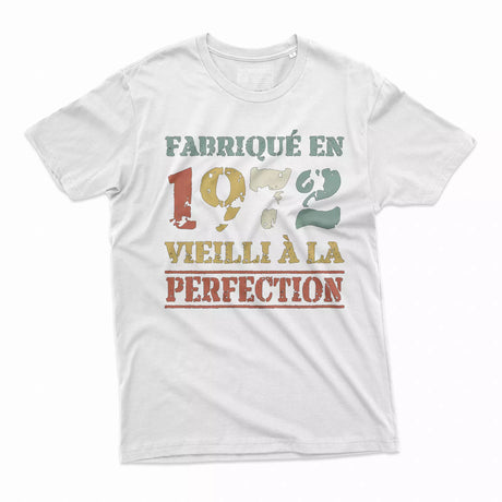 Lebonshirt T-shirt Premium Homme, Cadeau Aniversaire 1972 Fabriqué En 1972 Vieilli A La Perfection Blanc