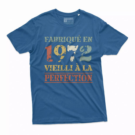 Lebonshirt T-shirt Premium Homme, Cadeau Aniversaire 1972 Fabriqué En 1972 Vieilli A La Perfection Bleu