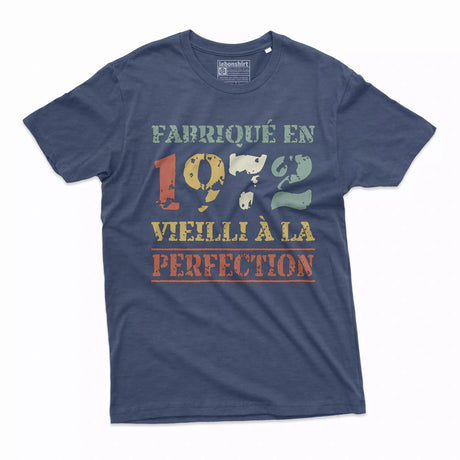 Lebonshirt T-shirt Premium Homme, Cadeau Aniversaire 1972 Fabriqué En 1972 Vieilli A La Perfection Indigo