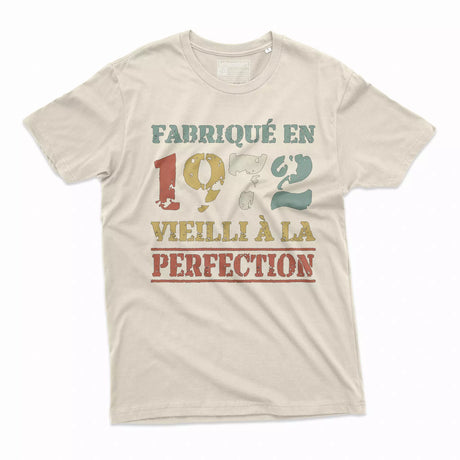 Lebonshirt T-shirt Premium Homme, Cadeau Aniversaire 1972 Fabriqué En 1972 Vieilli A La Perfection Naturel