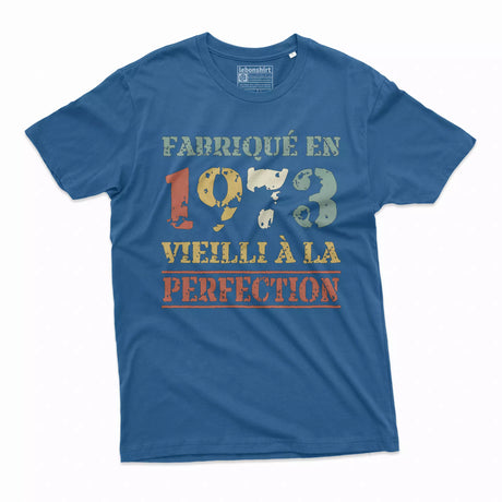 Lebonshirt T-shirt Premium Homme, Cadeau Aniversaire 1973 Fabriqué En 1973 Vieilli A La Perfection Bleu