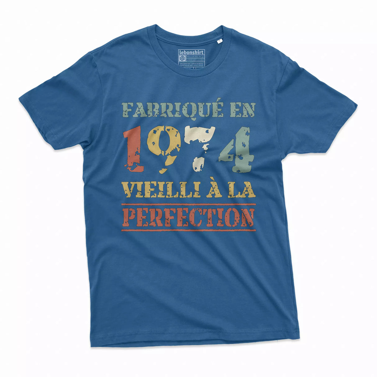 Lebonshirt T-shirt Premium Homme, Cadeau Aniversaire 1974 Fabriqué En 1974 Vieilli A La Perfection Bleu