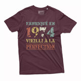 Lebonshirt T-shirt Premium Homme, Cadeau Aniversaire 1974 Fabriqué En 1974 Vieilli A La Perfection Bordeaux