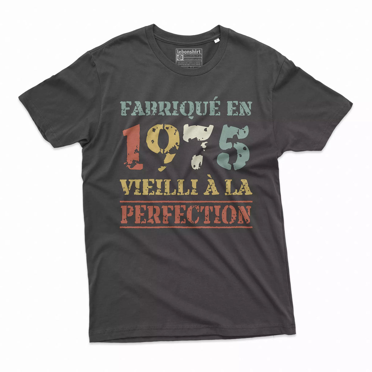 Lebonshirt T-shirt Premium Homme, Cadeau Aniversaire 1975 Fabriqué En 1975 Vieilli A La Perfection Noir