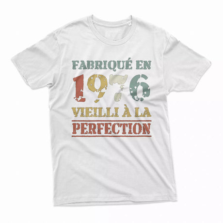 Lebonshirt T-shirt Premium Homme, Cadeau Aniversaire 1976 Fabriqué En 1976 Vieilli A La Perfection Blanc