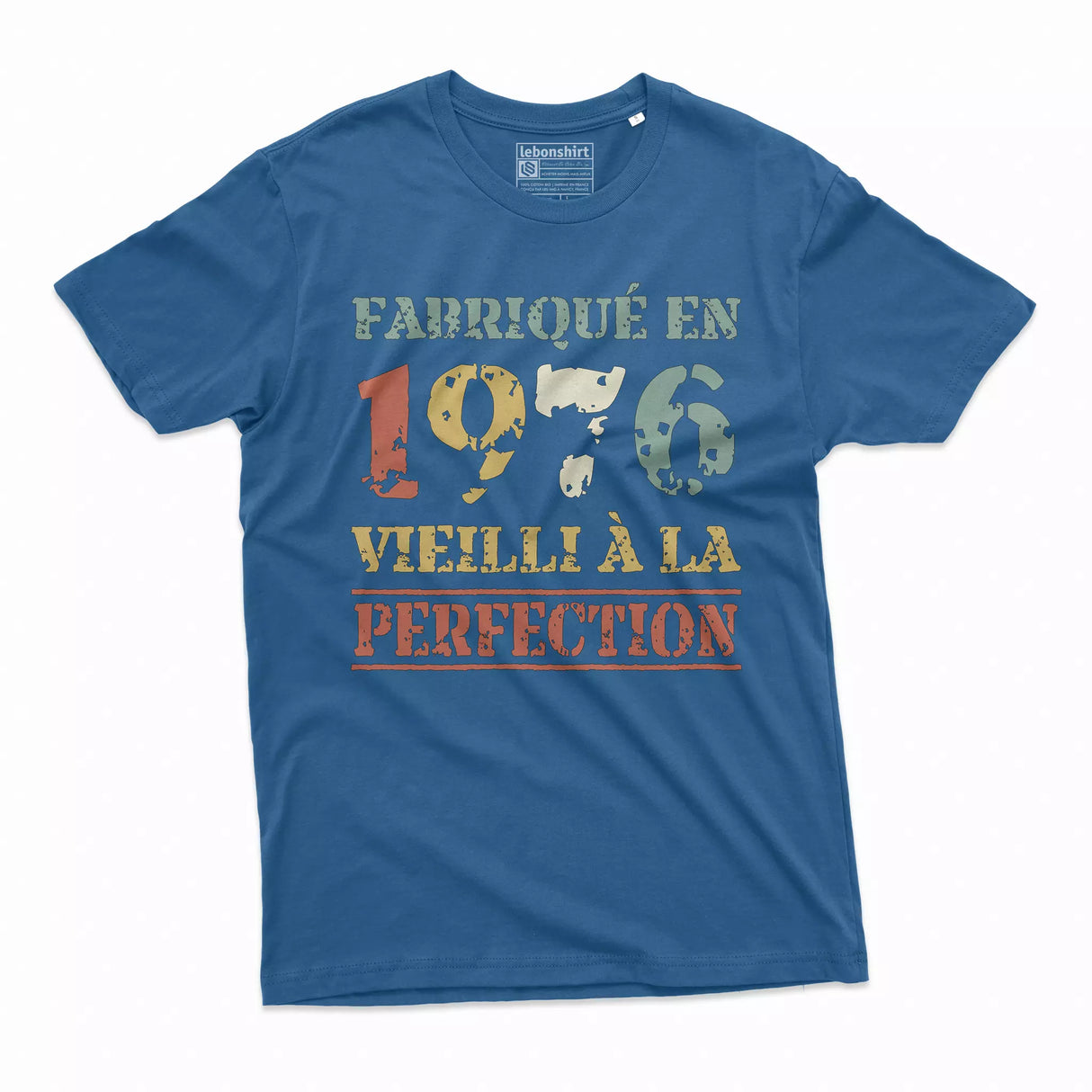 Lebonshirt T-shirt Premium Homme, Cadeau Aniversaire 1976 Fabriqué En 1976 Vieilli A La Perfection Bleu