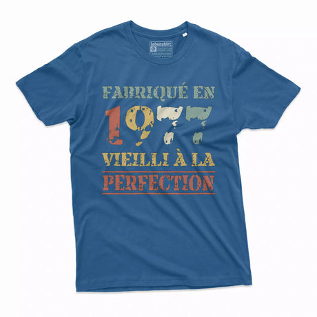 Lebonshirt T-shirt Premium Homme, Cadeau Aniversaire 1977 Fabriqué En 1977 Vieilli A La Perfection Bleu