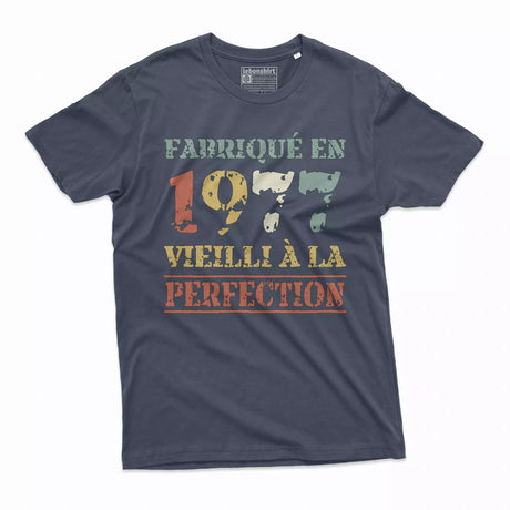 Lebonshirt T-shirt Premium Homme, Cadeau Aniversaire 1977 Fabriqué En 1977 Vieilli A La Perfection Marine