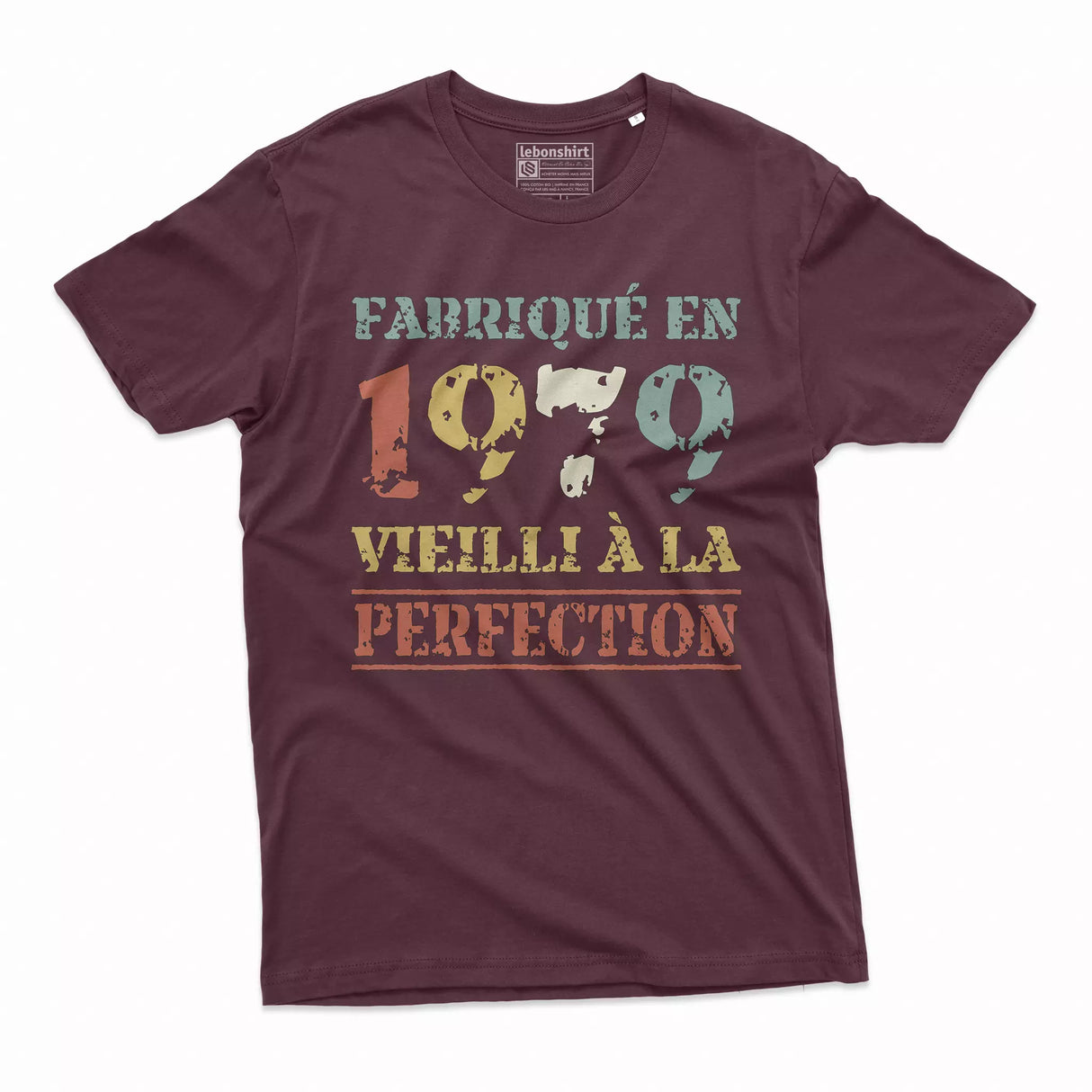 Lebonshirt T-shirt Premium Homme, Cadeau Aniversaire 1979 Fabriqué En 1979 Vieilli A La Perfection Bordeaux