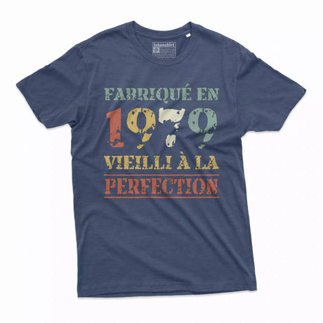 Lebonshirt T-shirt Premium Homme, Cadeau Aniversaire 1979 Fabriqué En 1979 Vieilli A La Perfection Indigo