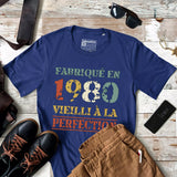 Lebonshirt T-shirt Premium Homme, Cadeau Aniversaire 1980 Fabriqué En 1980 Vieilli A La Perfection Indigo