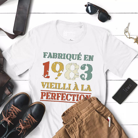 Lebonshirt T-shirt Premium Homme, Cadeau Aniversaire 1983 Fabriqué En 1983 Vieilli A La Perfection Blanc