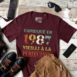 Lebonshirt T-shirt Premium Homme, Cadeau Aniversaire 1987 Fabriqué En 1987 Vieilli A La Perfection Bordeaux