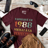 Lebonshirt T-shirt Premium Homme, Cadeau Aniversaire 1988 Fabriqué En 1988 Vieilli A La Perfection Bordeaux