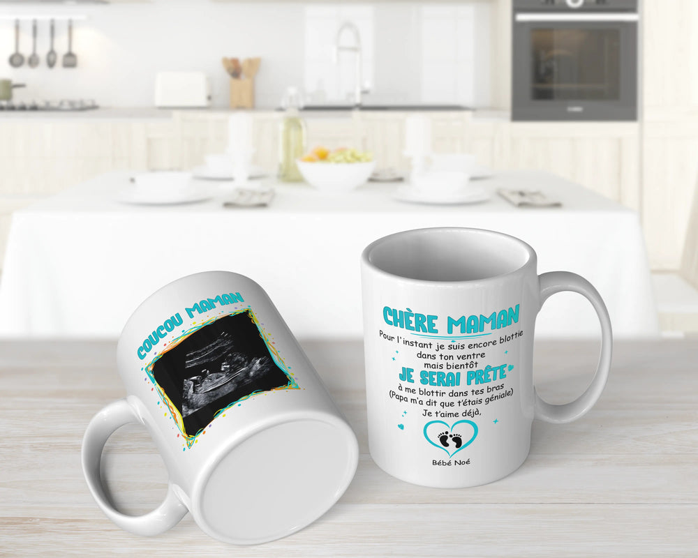 Lebonshirt® Mug Céramique Impression Panoramique Personnalisé - Coucou Maman, Je Serai Prêt, Cadeau Annonce Grossesse - L060522S27 - Mug Blanc Bébé Fille