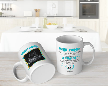 Lebonshirt® Mug Céramique Impression Panoramique Personnalisé - Coucou Maman, Je Serai Prêt, Cadeau Annonce Grossesse - L060522S27 - Mug Blanc Bébé Garçon