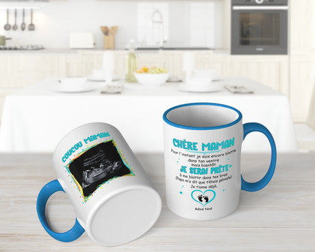 Lebonshirt® Mug Céramique Impression Panoramique Personnalisé - Coucou Maman, Je Serai Prêt, Cadeau Annonce Grossesse - L060522S27 - Mug Bleu Bébé Fille