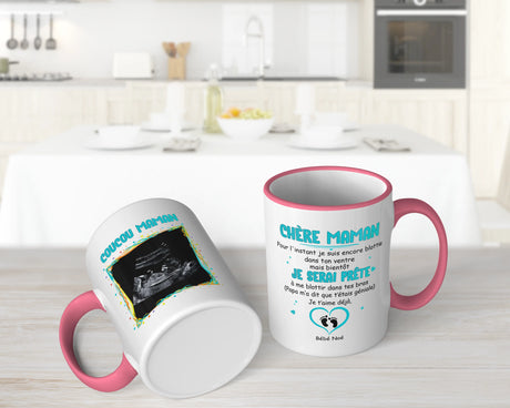 Lebonshirt® Mug Céramique Impression Panoramique Personnalisé - Coucou Maman, Je Serai Prêt, Cadeau Annonce Grossesse - L060522S27 - Mug Rose Bébé Fille