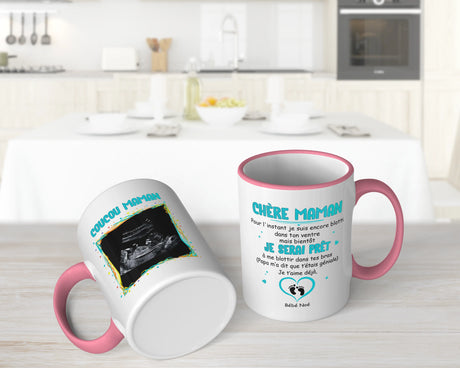 Lebonshirt® Mug Céramique Impression Panoramique Personnalisé - Coucou Maman, Je Serai Prêt, Cadeau Annonce Grossesse - L060522S27 - Mug Rose Bébé Garçon