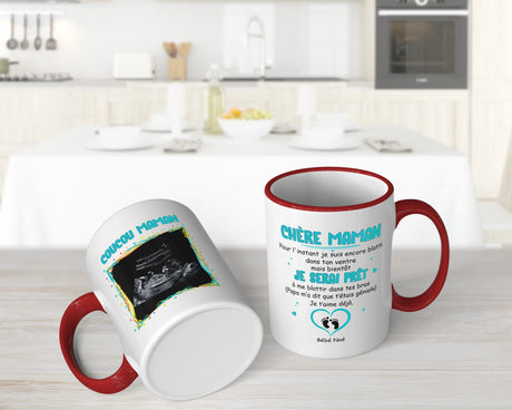 Lebonshirt® Mug Céramique Impression Panoramique Personnalisé - Coucou Maman, Je Serai Prêt, Cadeau Annonce Grossesse - L060522S27 - Mug Rouge Bébé Garçon