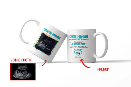 Lebonshirt® Mug Céramique Impression Panoramique Personnalisé - Coucou Maman, Je Serai Prêt, Cadeau Annonce Grossesse - L060522S27 - Mug Personnalisé Lebonshirt