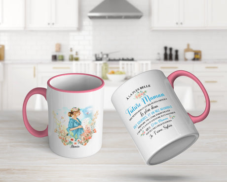 Lebonshirt® Mug Céramique Impression Panoramique Personnalisé - Future Maman, La Plus Belle, Le Plus Doux - L060522S28 - Rose