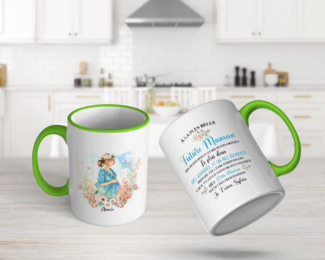 Lebonshirt® Mug Céramique Impression Panoramique Personnalisé - Future Maman, La Plus Belle, Le Plus Doux - L060522S28 - Vert