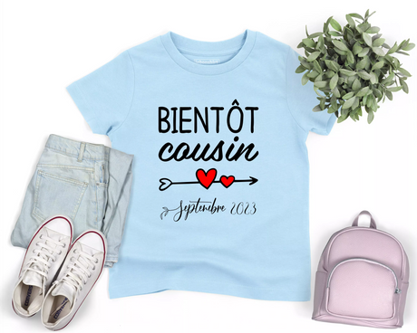 Lebonshirt® T-shirt Premium Enfant 100% Coton Bio - Bientôt Cousin-Cousine - Cadeau Enfant - Anoonce De Grossesse - Future Maman - Future Tante - L080223S01