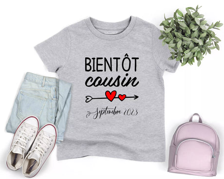 Lebonshirt® T-shirt Premium Enfant 100% Coton Bio - Bientôt Cousin-Cousine - Cadeau Enfant - Anoonce De Grossesse - Future Maman - Future Tante - L080223S01